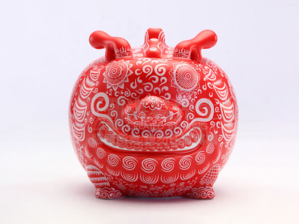 【瓷器擺件】洪易｜九龍茶罐 紅囍龍